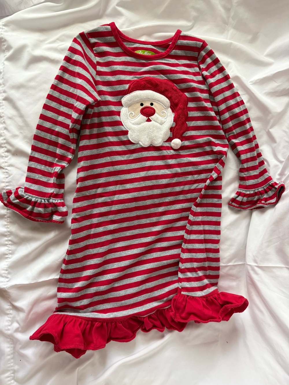 mine Red & Gray Striped Santa Nightgown with Ruffle Trim